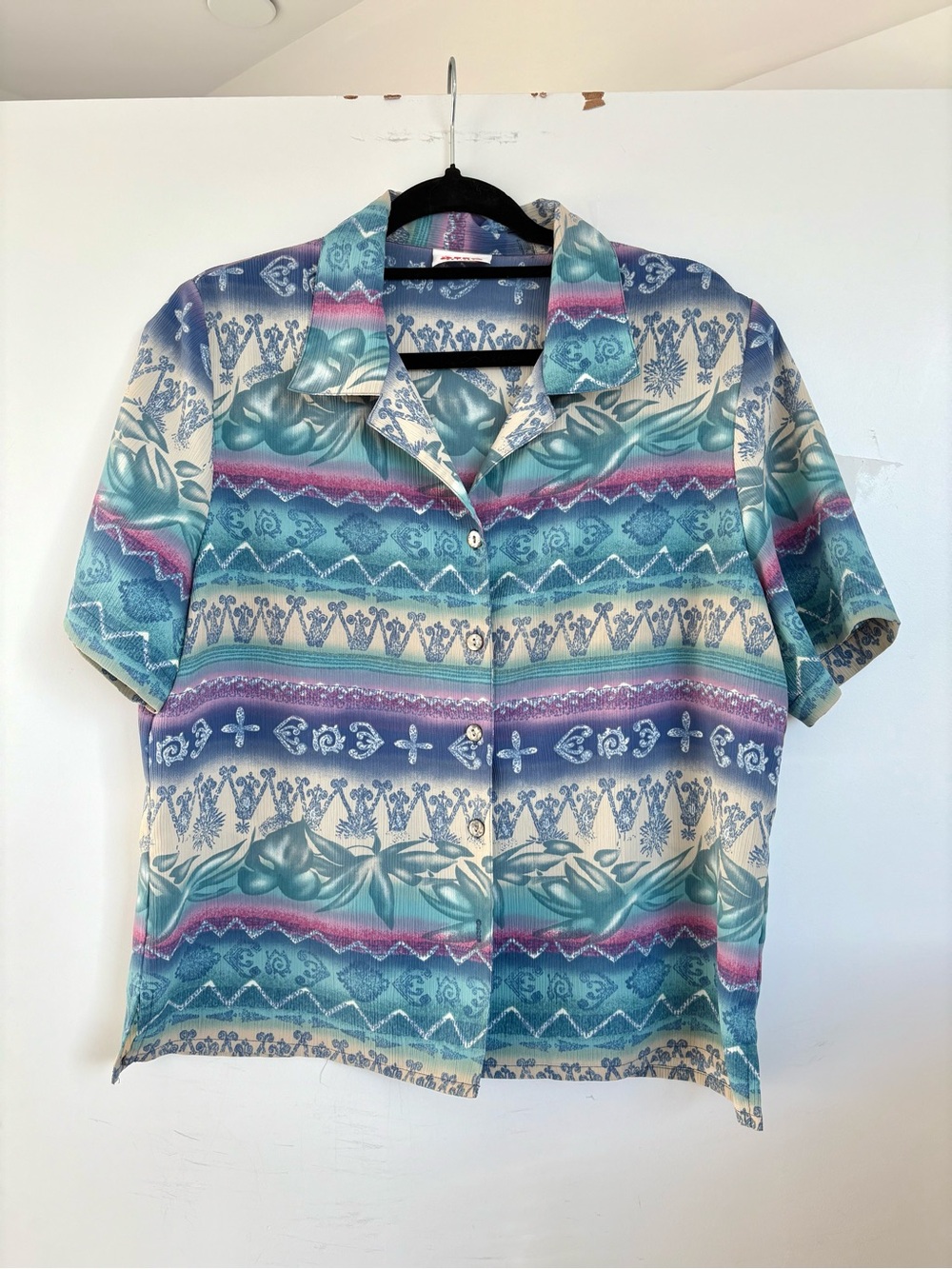Alia vintage Petite Blue, Purple & Cream Patterned Blouse button down